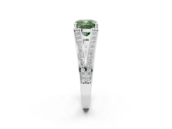 Platinum Cushion Cut Pave Split Shank Engagement Ring Setting for Fancy Green Center