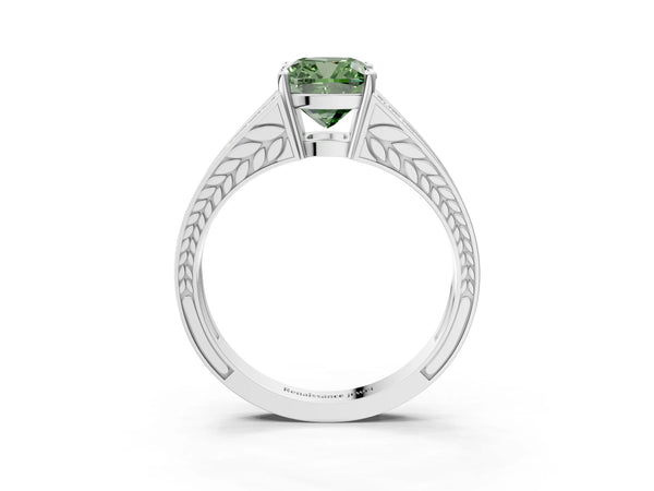 Platinum Cushion Cut Pave Split Shank Engagement Ring Setting for Fancy Green Center
