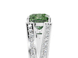 White gold Fancy Green Cushion Cut Diamond Split Shank Ring with Pavé Band and Four-Prong Setting_63
