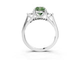 White gold Fancy Green Cushion Cut Diamond Three-Stone Engagement Ring with Prong Setting and Pavé Band_3