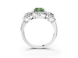 White gold Fancy Green Cushion Cut Diamond Three-Stone Halo Ring with Prong Setting and Pavé Accents_3