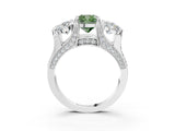 White gold Fancy Green Cushion Cut Diamond Three-Stone Ring with Channel Set Band and Four-Prong Setting_83