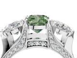 White gold Fancy Green Cushion Cut Diamond Three-Stone Ring with Channel Set Band and Four-Prong Setting_84
