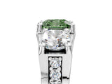 White gold Fancy Green Cushion Cut Diamond Three-Stone Ring with Channel Set Band and Four-Prong Setting_86