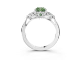 White gold Fancy Green Cushion Cut Diamond Three-Stone Ring with Pear  Side Stones and Prong Setting_129