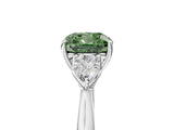 White gold Fancy Green Cushion Cut Diamond Three-Stone Ring with Pear  Side Stones and Prong Setting_131