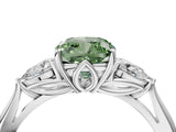 White gold Fancy Green Cushion Cut Diamond Three-Stone Ring with Pear  Side Stones and Prong Setting_132