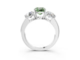 White gold Fancy Green Cushion Cut Diamond Three-Stone Ring with Prong Setting and Classic Band_126