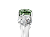 White gold Fancy Green Cushion Cut Diamond Three-Stone Ring with Prong Setting and Classic Band_127