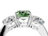 White gold Fancy Green Cushion Cut Diamond Three-Stone Ring with Prong Setting and Classic Band_127