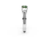 White gold Fancy Green Cushion Cut Diamond Three-Stone Ring with Prong Setting and Textured Band_14