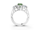 White gold Fancy Green Cushion Cut Diamond Three-Stone Ring with Prong Setting and Textured Band_15