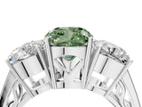 White gold Fancy Green Cushion Cut Diamond Three-Stone Ring with Prong Setting and Textured Band_16