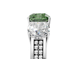 White gold Fancy Green Cushion Cut Diamond Three-Stone Ring with Prong Setting and Textured Band_17