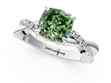 White gold Fancy Green Cushion  Cut Diamond Twist Band Solitaire with Prong Setting_39