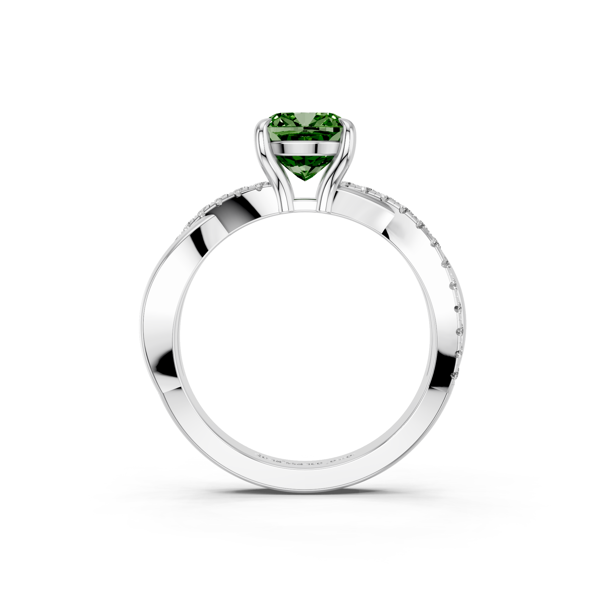 White gold Fancy Green Cushion  Cut Diamond Twist Band Solitaire with Prong Setting_5