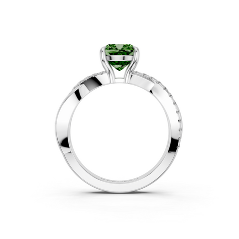 White gold Fancy Green Cushion  Cut Diamond Twist Band Solitaire with Prong Setting_5