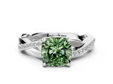White gold Fancy Green Cushion  Cut Diamond Twisted Band Engagement Ring with Prong Setting_3