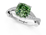 White gold Fancy Green Cushion  Cut Diamond Twisted Band Engagement Ring with Prong Setting_4