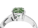 White gold Fancy Green Cushion  Cut Diamond Twisted Band Engagement Ring with Prong Setting_7