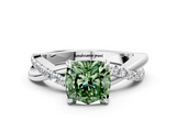 White gold Fancy Green Cushion  Cut Diamond Twisted Band with Pavé Setting and Four-Prong Setting_20