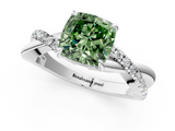 White gold Fancy Green Cushion  Cut Diamond Twisted Band with Pavé Setting and Four-Prong Setting_21