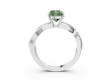 White gold Fancy Green Cushion  Cut Diamond Twisted Band with Pavé Setting and Four-Prong Setting_24