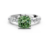 White gold Fancy Green Cushion  Cut Diamond Vine Band with Four-Prong Setting_53