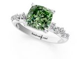 White gold Fancy Green Cushion  Cut Diamond Vine Band with Four-Prong Setting_54