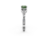 White gold Fancy Green Cushion  Cut Diamond with Milgrain Marquise and Bezel Accents on a Solitaire Band with Prong Setting_207