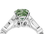 White gold Fancy Green Cushion  Cut Diamond with Milgrain Marquise and Bezel Accents on a Solitaire Band with Prong Setting_209