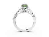 White gold Fancy Green Cushion  Cut Diamond with Milgrain Marquise and Bezel Accents on a Solitaire Band with Prong Setting_219