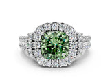 White gold Fancy Green Cushion  Cut Double Halo Diamond Engagement Ring with Pave Band and Four-Prong Setting_55