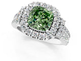 White gold Fancy Green Cushion  Cut Double Halo Diamond Engagement Ring with Pave Band and Four-Prong Setting_56