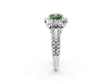 White gold Fancy Green Cushion  Cut Double Halo Diamond Engagement Ring with Pave Band and Four-Prong Setting_57