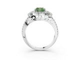 White gold Fancy Green Cushion  Cut Double Halo Diamond Engagement Ring with Pave Band and Four-Prong Setting_58