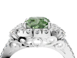 White gold Fancy Green Cushion  Cut Double Halo Diamond Engagement Ring with Pave Band and Four-Prong Setting_59