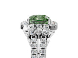 White gold Fancy Green Cushion  Cut Double Halo Diamond Engagement Ring with Pave Band and Four-Prong Setting_60