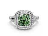 White gold Fancy Green Cushion  Cut Double Halo Split Shank Diamond Ring with Prong Setting_49