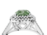 White gold Fancy Green Cushion  Cut Double Halo Split Shank Diamond Ring with Prong Setting_53
