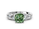 White gold Fancy Green Cushion  Cut Five-Stone Prong Set Diamond Ring with Classic Band_32