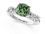 White gold Fancy Green Cushion  Cut Five-Stone Prong Set Diamond Ring with Classic Band_33