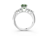 White gold Fancy Green Cushion  Cut Five-Stone Prong Set Diamond Ring with Classic Band_35