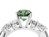 White gold Fancy Green Cushion  Cut Five-Stone Prong Set Diamond Ring with Classic Band_36