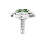 White gold Fancy Green Cushion Cut Halo Bezel Diamond Pave Band Ring_5
