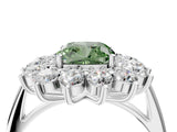 White gold Fancy Green Cushion Cut Halo Cluster Diamond Ring with Pave Band and Four-Prong Setting_17