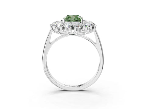 White gold Fancy Green Cushion Cut Halo Cluster Diamond Ring with Pave Band and Four-Prong Setting_3