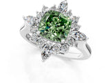 White gold Fancy Green Cushion Cut Halo Diamond Cluster Ring with Marquise and Round Stones on a White Gold Band with Prong Setting_1