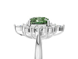 White gold Fancy Green Cushion Cut Halo Diamond Cluster Ring with Marquise and Round Stones on a White Gold Band with Prong Setting_5