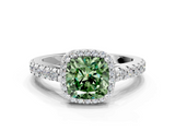 White gold Fancy Green Cushion  Cut Halo Diamond Engagement Ring with Pave Band and Four-Prong Setting_26